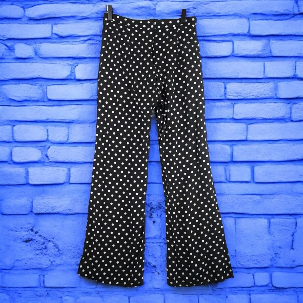 Wild Honey Black and White Polka Dot Wide-Leg Pants High Waisted Pleated Sz L - Picture 5 of 16